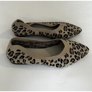 Frank Mully Knit Pointed Toe Ballet Flats Women's Size 10 Leopard Slip-Ons